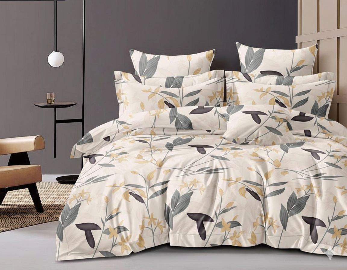 Premium Queen Size Floral Printed Bedsheet Set